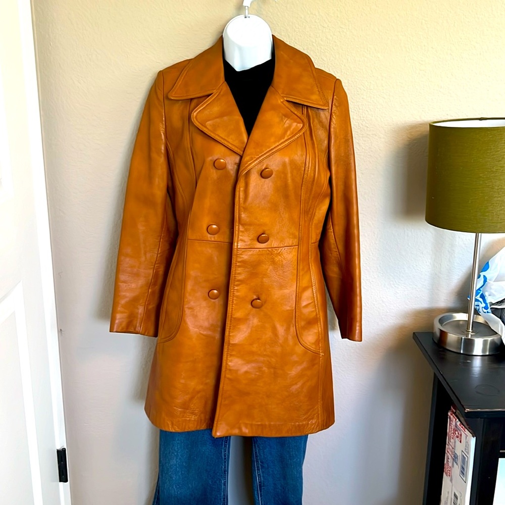 Vintage Brown Leather Trench Coat